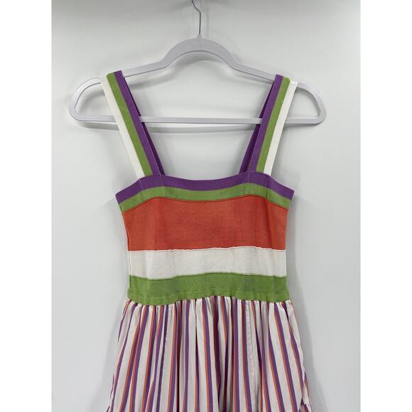 Tanya Taylor Claudia Printed Striped Sleeveless Empire Tiered Midi Dress Size XS - Picture 4 of 6